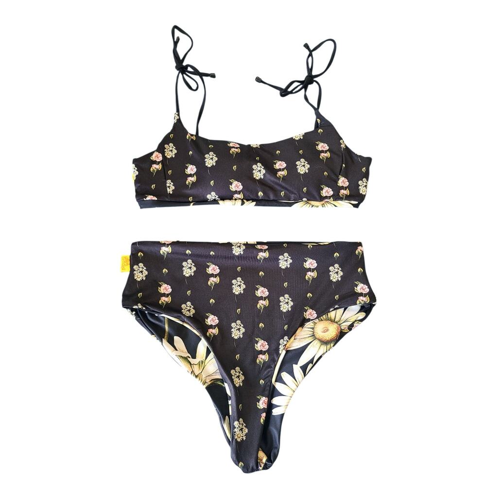Agua Bendita Egle Moss Reversible Daisy Bikini Set Large L High Waisted Floral - Picture 3 of 8